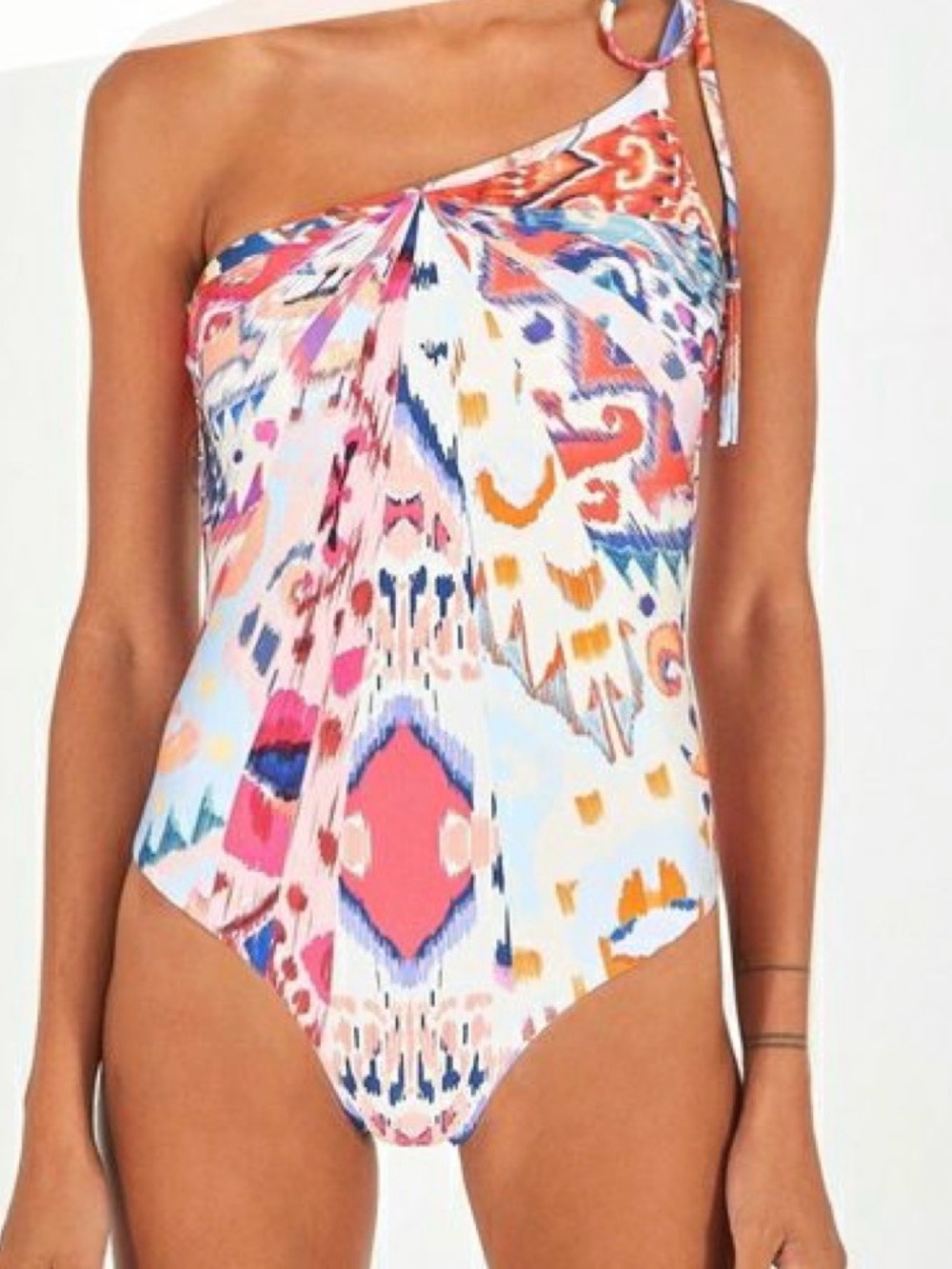 Colorful Pink Multi Girls One-Piece Swimsuit with Tie Straps